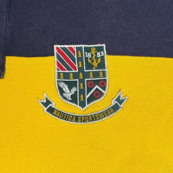 Nautica Sportswear Sailing Rugby Stripe Polo Shirt Mens Yellow Blue XL Y2K Retro - Picture 3 of 11